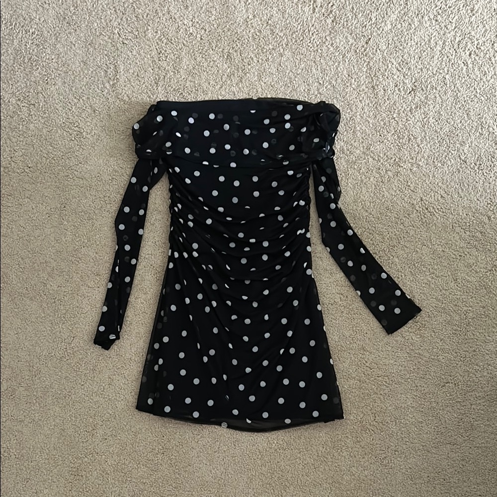 Black Polka Dot Off-Shoulder Dress